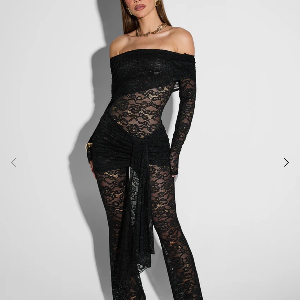 Elegant Black Lace Off-Shoulder Jumpsuit from Murci